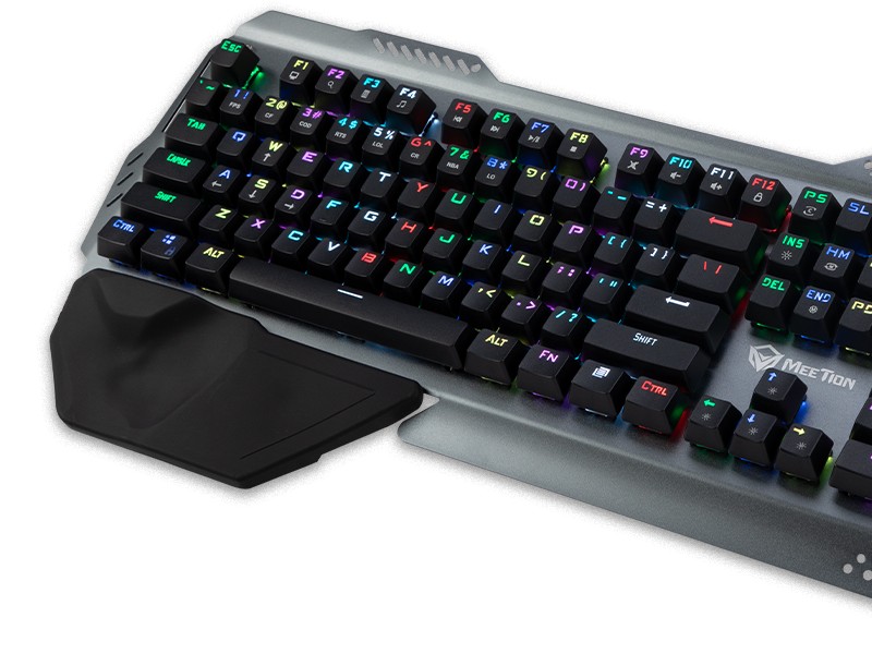 Gambar keyboard mekanik minimalis dan elegan di atas meja yang rapi, dengan fokus pada keycap premium dan desain ramping, mungkin dengan lampu latar yang halus.