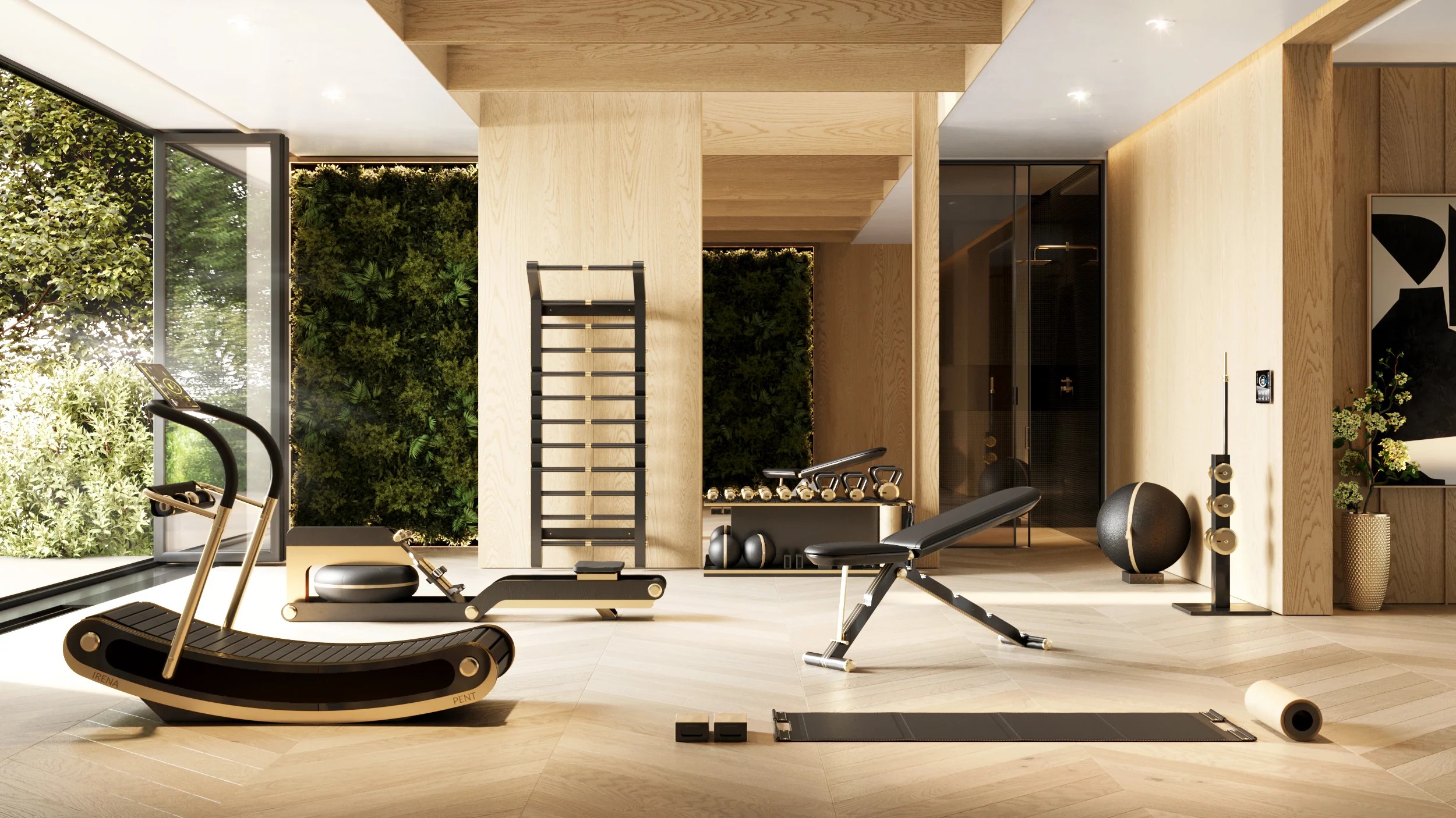 Interior gym modern dengan peralatan fitness lengkap