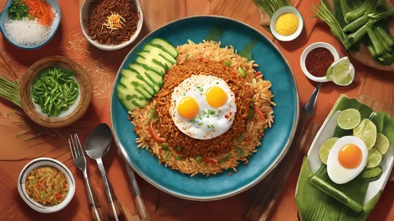 Hidangan Nasi Goreng dengan plating modern di restoran fusion.
