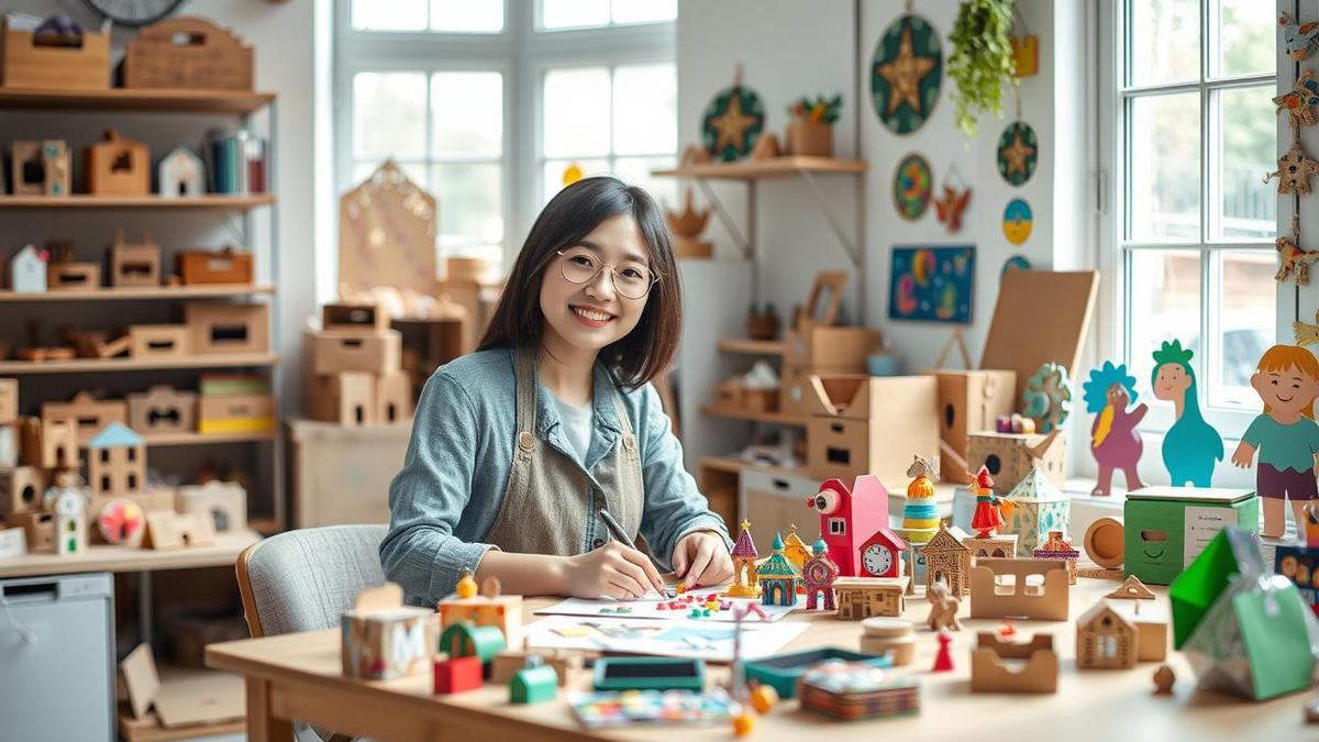Beberapa orang sedang mengikuti workshop membuat kerajinan tangan di meja dengan berbagai bahan.