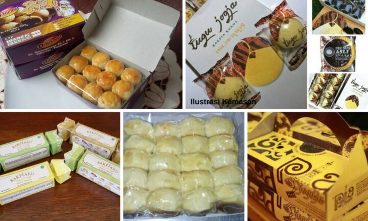 Gambar beberapa kotak bakpia atau pia dengan kemasan menarik, beberapa kue sudah terlihat isinya.