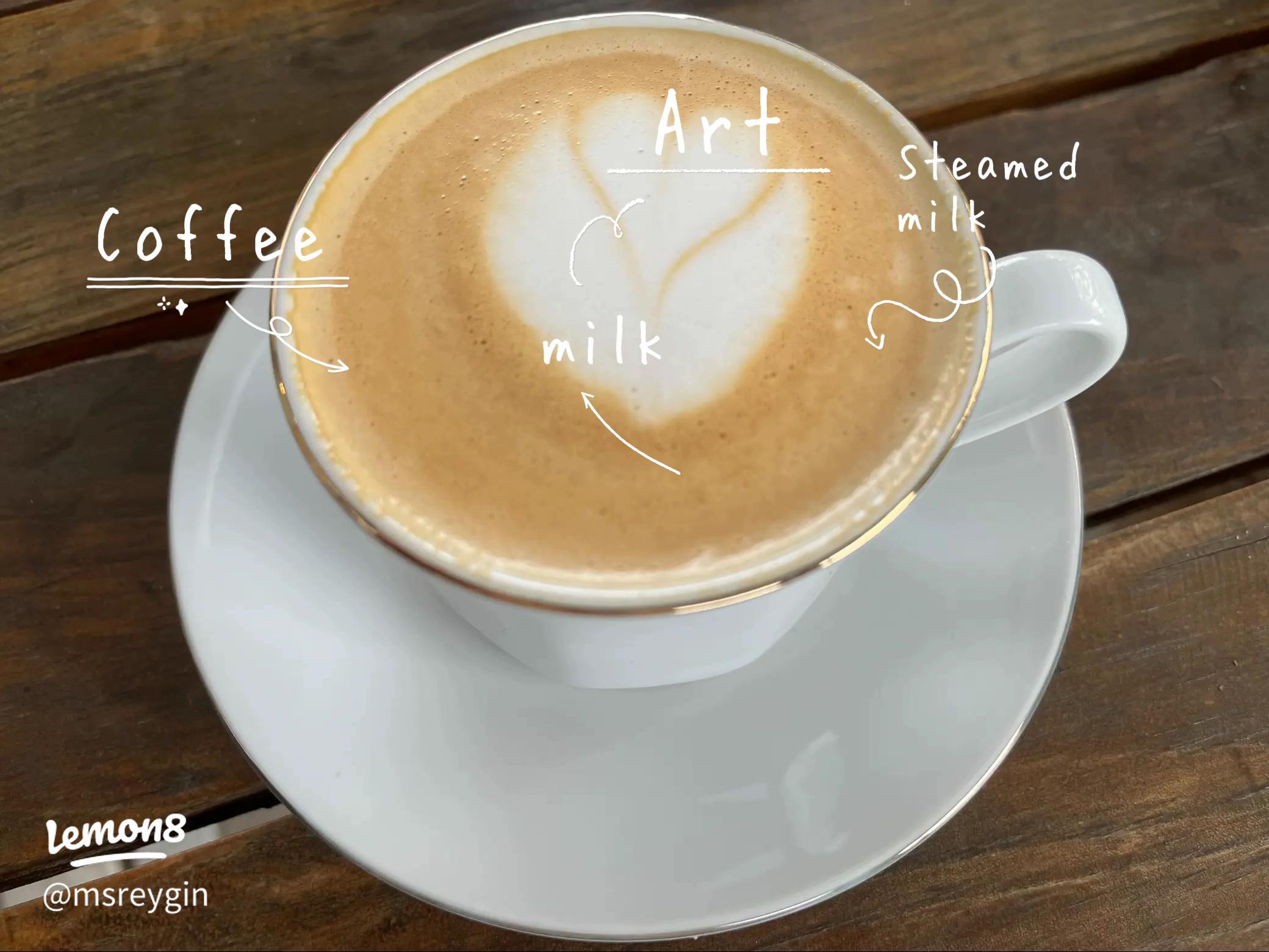 Gelas kopi susu kekinian dengan es batu dan latte art, di meja kafe estetik, suasana modern.