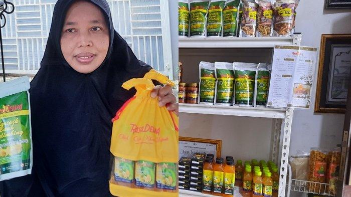 Berbagai produk olahan belimbing dan manisan pala tertata rapi di etalase toko oleh-oleh khas Depok.