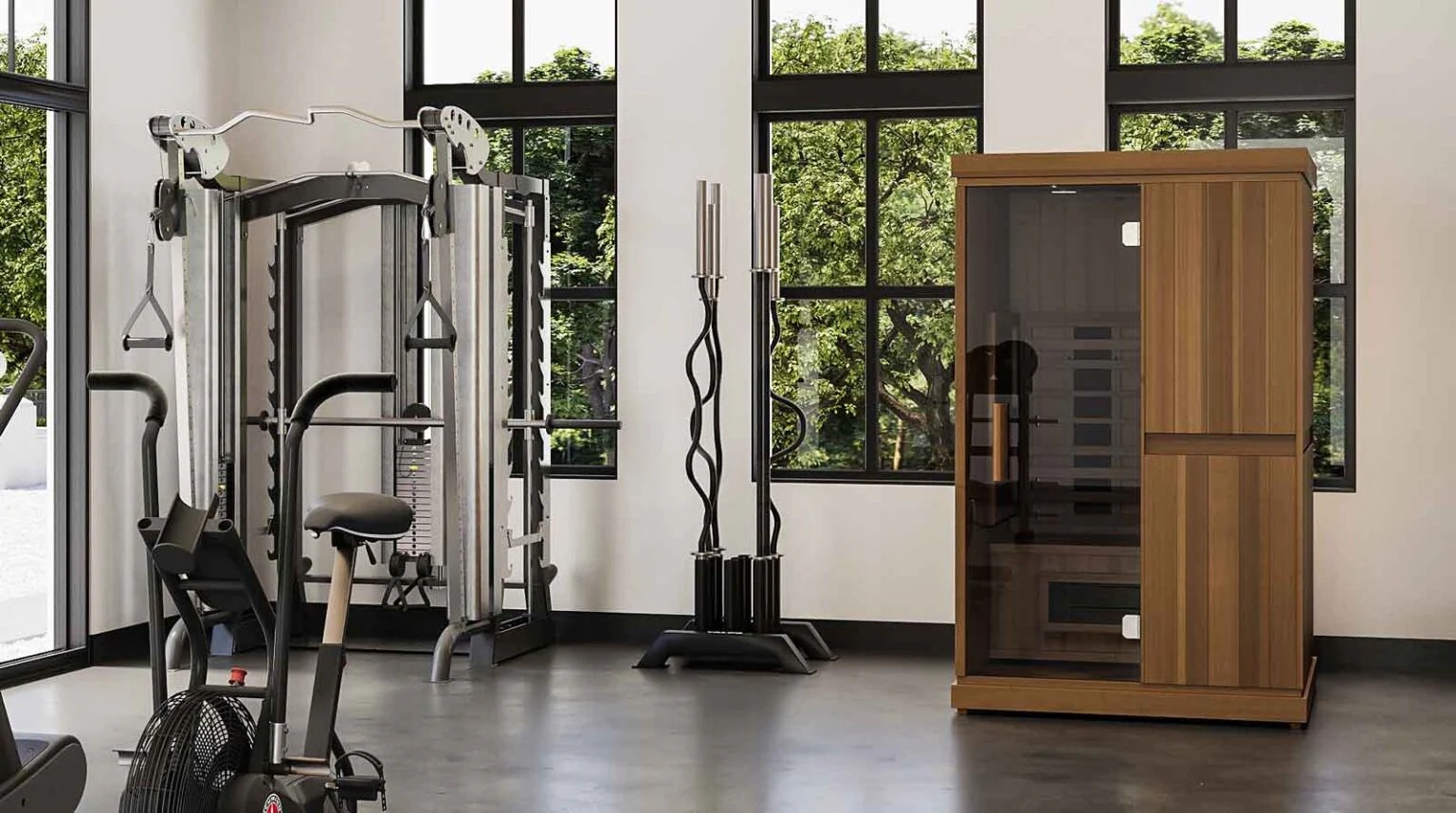 Ruang sauna yang nyaman di pusat kebugaran