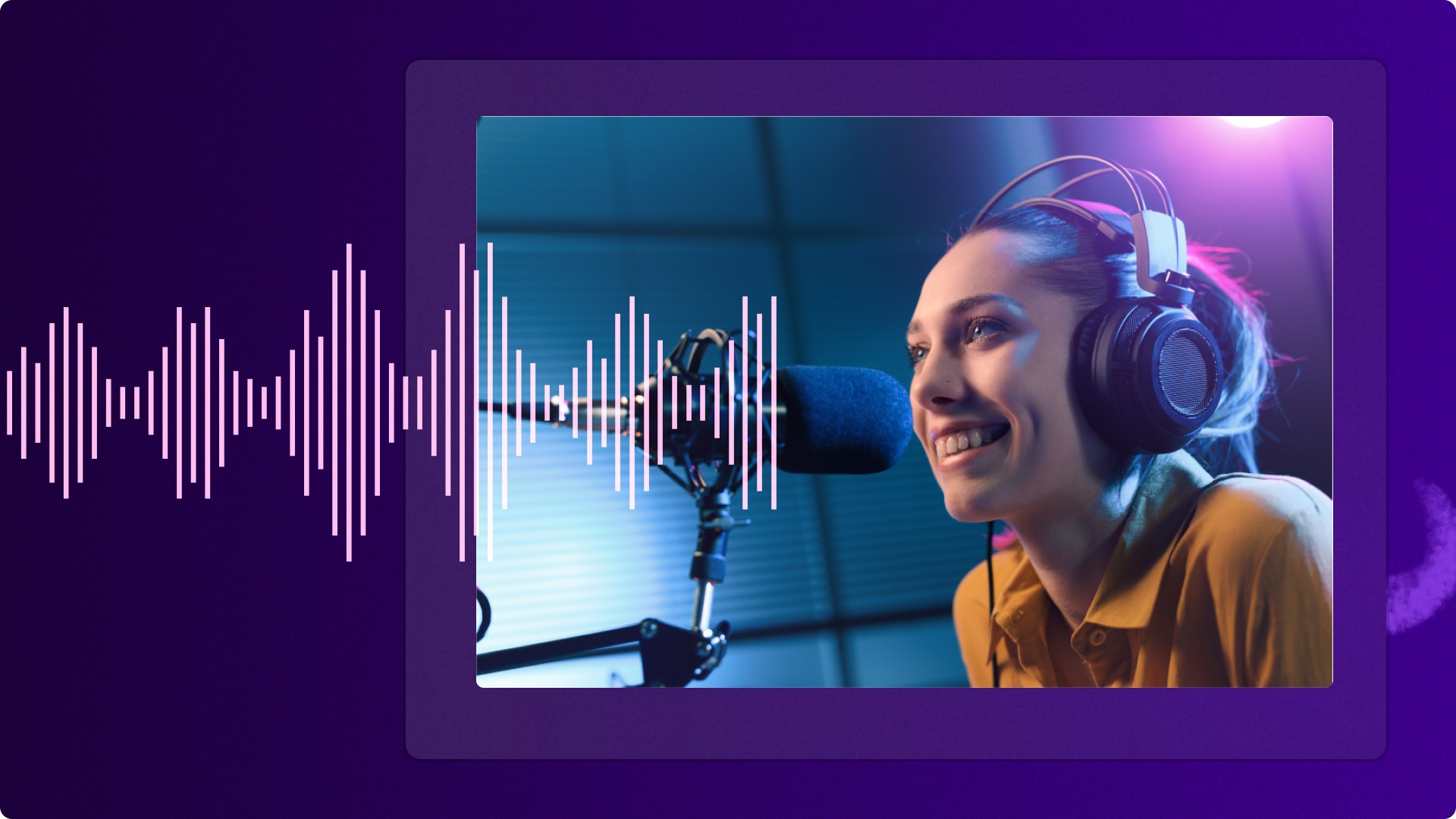Layar ponsel menampilkan visualizer musik dengan gelombang suara yang memancar keluar, menggambarkan audio imersif.