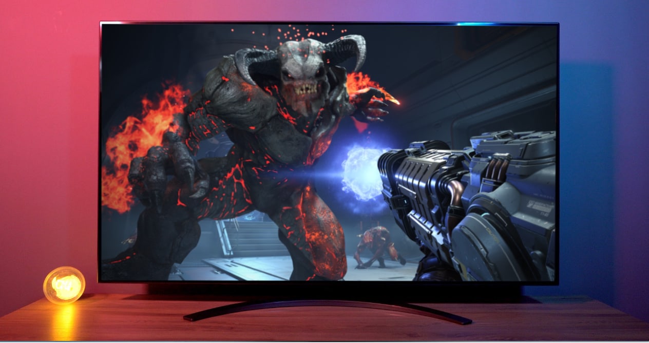  Layar TV menampilkan grafis game yang detail dan berwarna