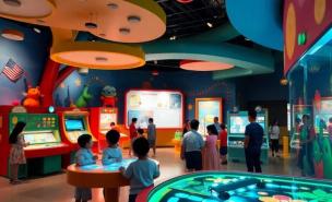 Anak-anak sedang belajar dan bermain interaktif di museum anak dengan berbagai diorama.