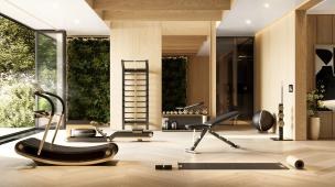 Interior gym modern dengan peralatan fitness lengkap