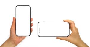 Tangan memegang smartphone menampilkan listing jual beli gadget di marketplace online dengan latar belakang abstrak digital.