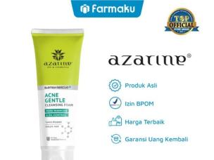 Gambar tube Azarine Acne Gentle Cleansing Foam dengan desain estetika bersih dan medis, mungkin dengan grafik molekul asam salisilat samar atau tekstur yang menonjolkan busa, dengan latar belakang sam