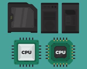  Berbagai komponen komputer seperti GPU, CPU, dan RAM