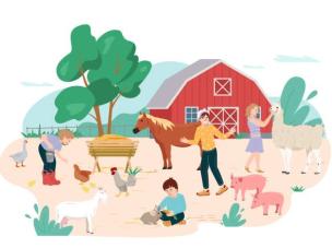 Gambar anak-anak melihat hewan di kandang kebun binatang.