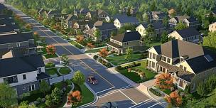 Gambar jalanan perumahan dengan campuran rumah tua dan baru.