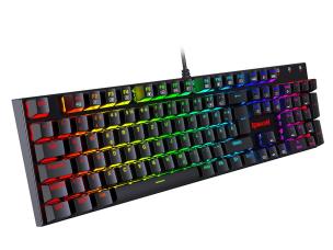 Gambar keyboard mekanik yang ramping dan gelap dengan indikator 'diam' halus atau representasi peredam suara, ditempatkan di meja kantor modern, menyiratkan lingkungan kerja yang damai.